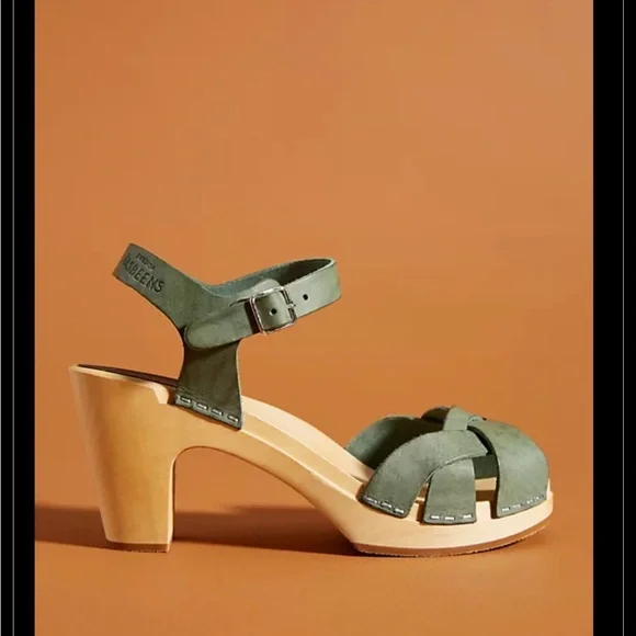 Swedish Hasbeens Green Leather Sandals - Picture 2 of 6